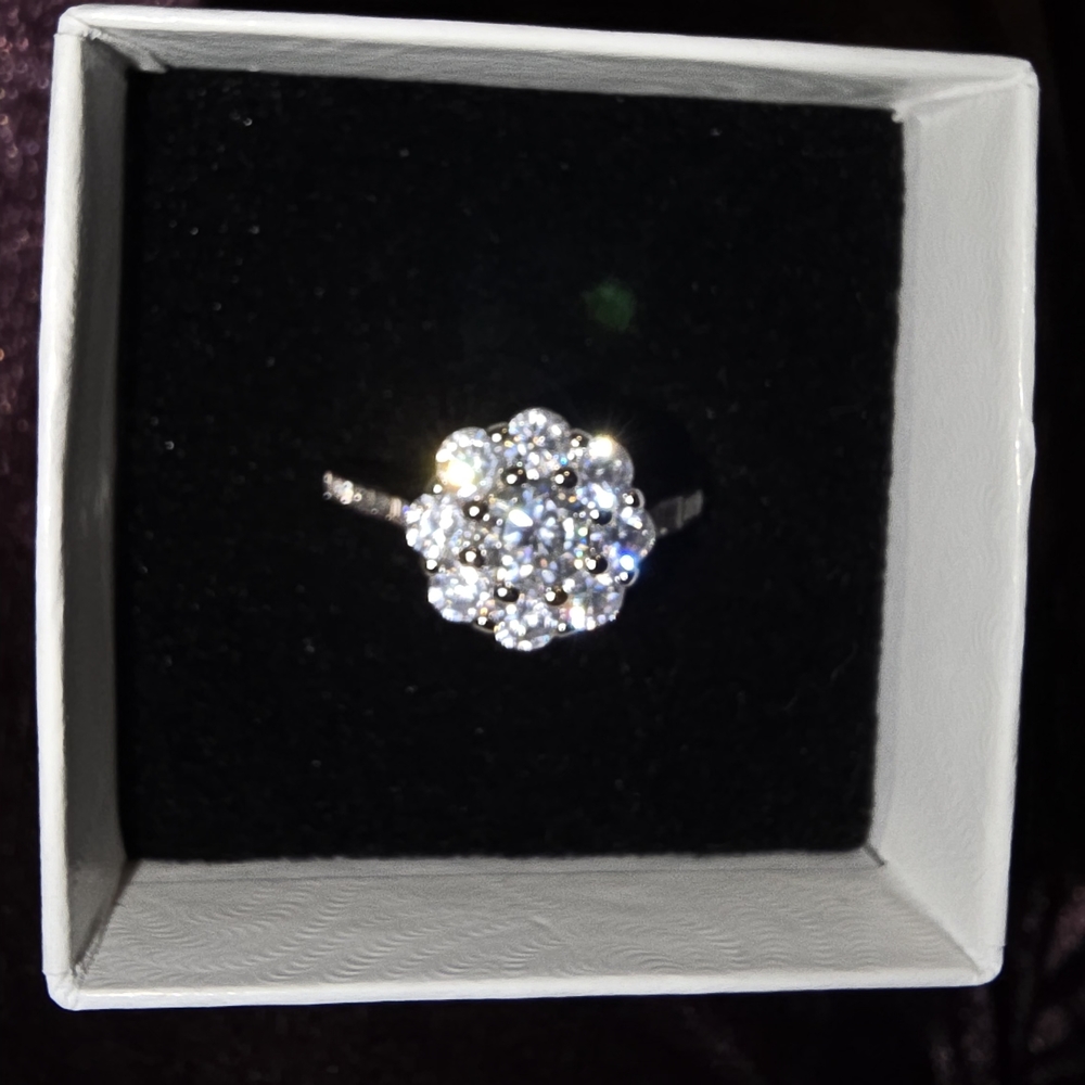 Sparkling Cluster CZ Flower Ring in Silver
